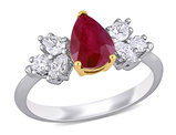 1.48 Carat (ctw) Ruby Pear Engagement Ring with Diamonds in 14K White Gold